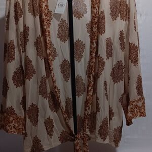 Cato Cream and Brown Patterned Kimono